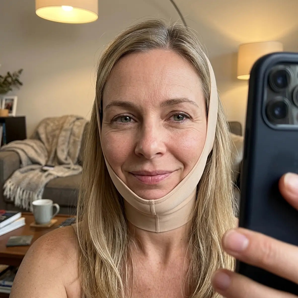 Le masque qui sculpte le visage et la mâchoire.