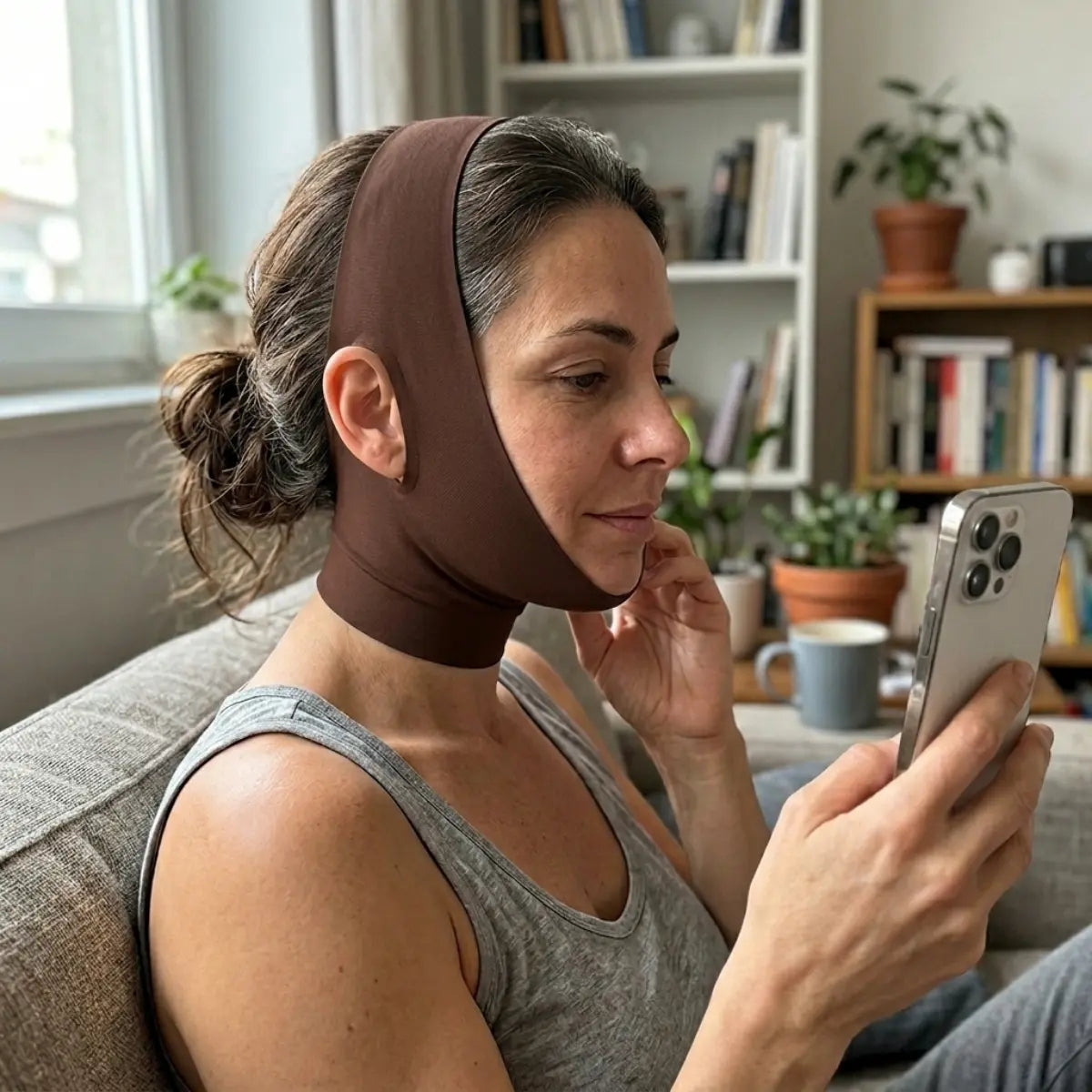 Le masque qui sculpte le visage et la mâchoire.