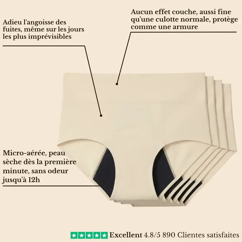 Culotte Menstruelle 3 Couches, Anti-Fuites, Flux Abondants, Port Quotidien
